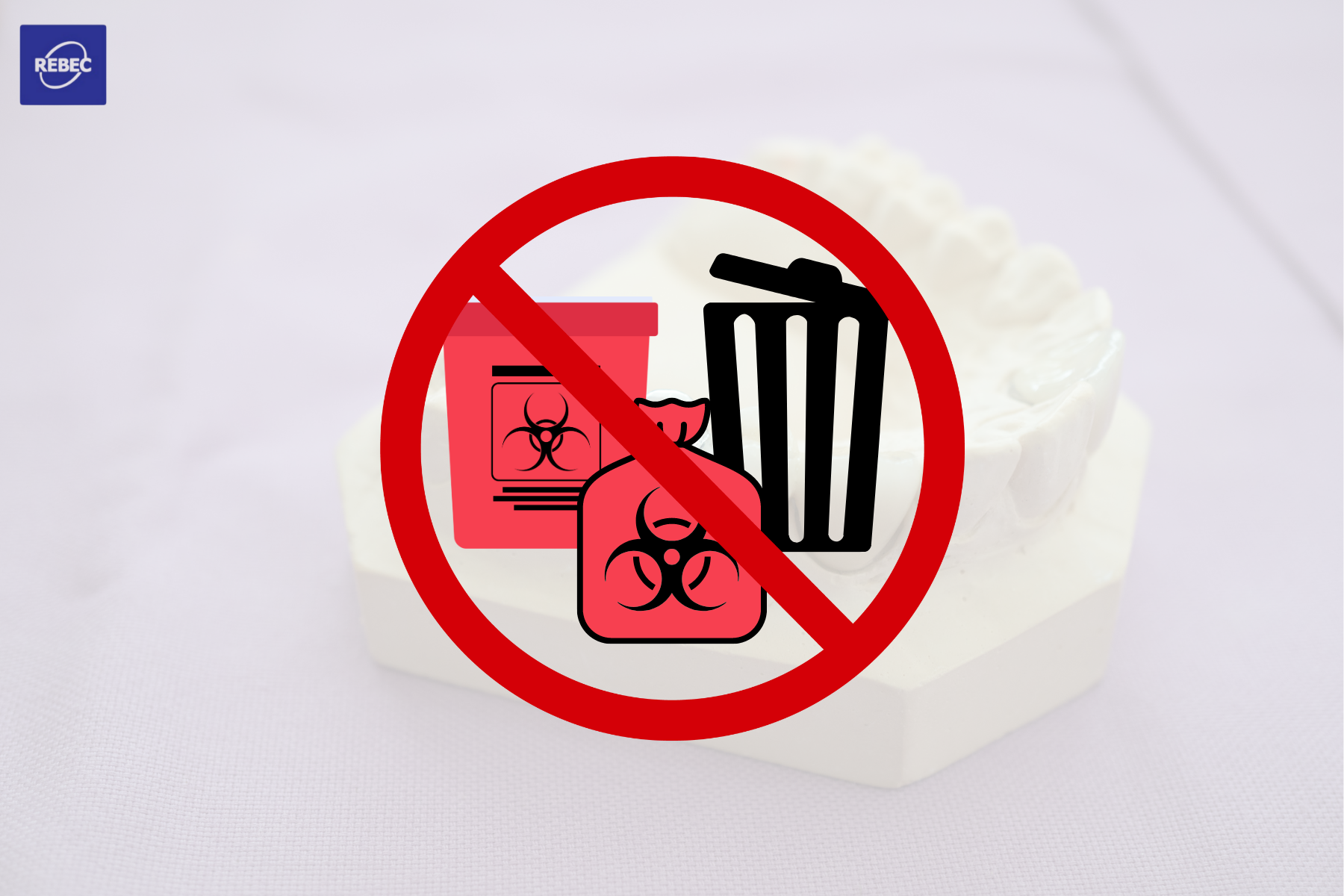 Gloved dental professional placing an extracted tooth into the correct disposal container